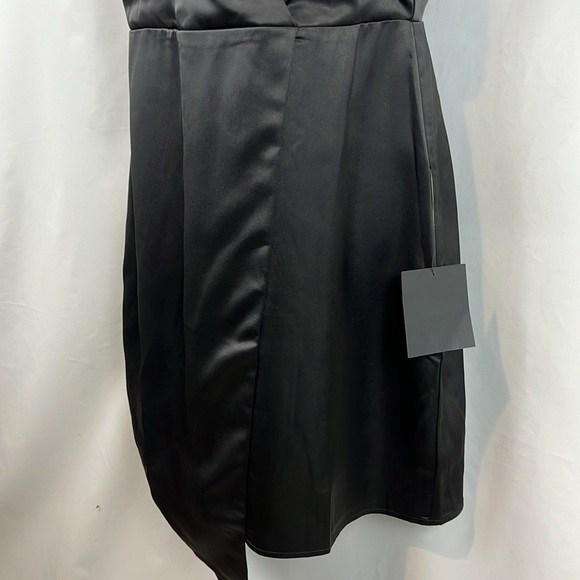 Lulu's What a Stunner Black Satin Asymmetrical A-Line Mini Dress Size M - Picture 8 of 13